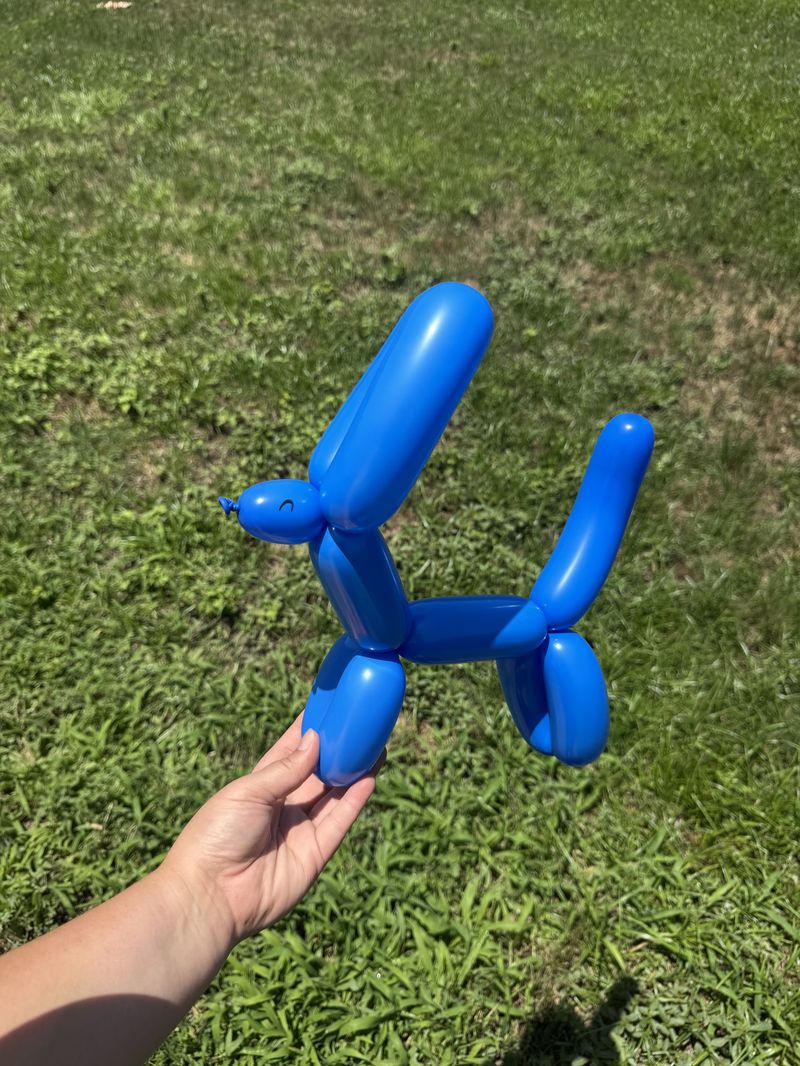 Blue classic balloon dog at a kids event in Texas