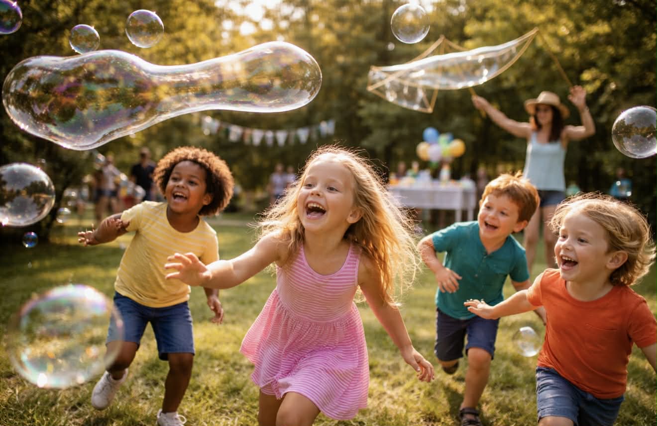 Bubble Party Entertainment for Kids Birthday Parties in Dallas Fort Worth Houston Texas - Giant Bubbles and Bubble Machines by Poppin Parties TX