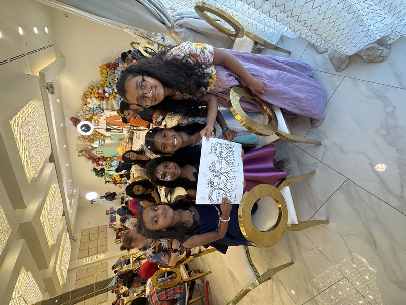 Group caricature portraits created at a Texas birthday party