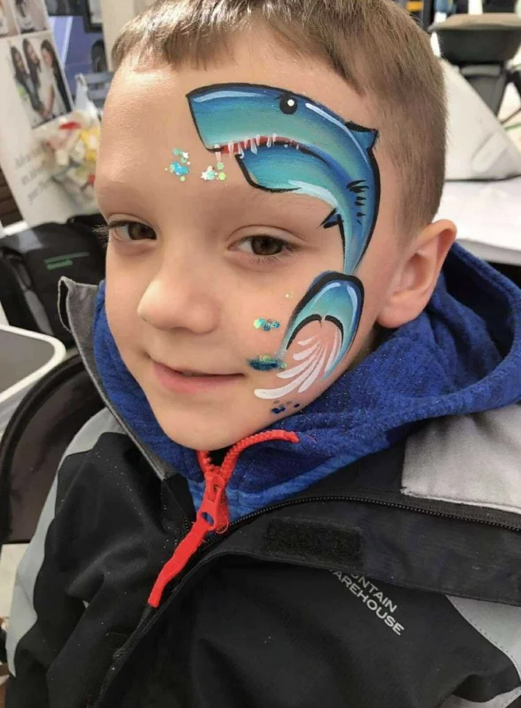 Shark Face Painting Fort Worth Arlington Texas - Boys Birthday Party Face Painter in Fort Worth Irving Grand Prairie
