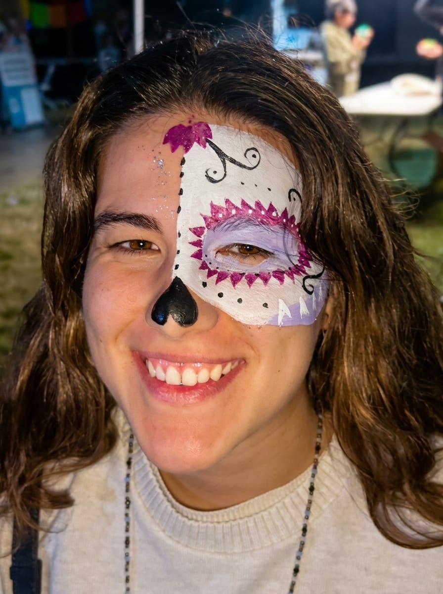 Sugar skull face painting at a Texas kids party